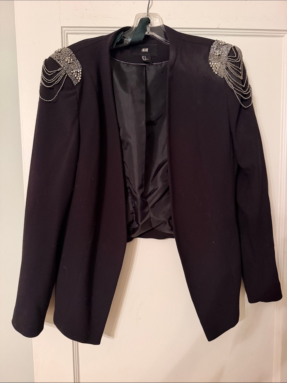 H&M Black Blazer with Beaded Chain Shoulder Accents